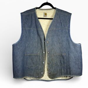 Vintage USA Carhartt  Western Denim Sherpa Lined Vest Button Mens XXL USA